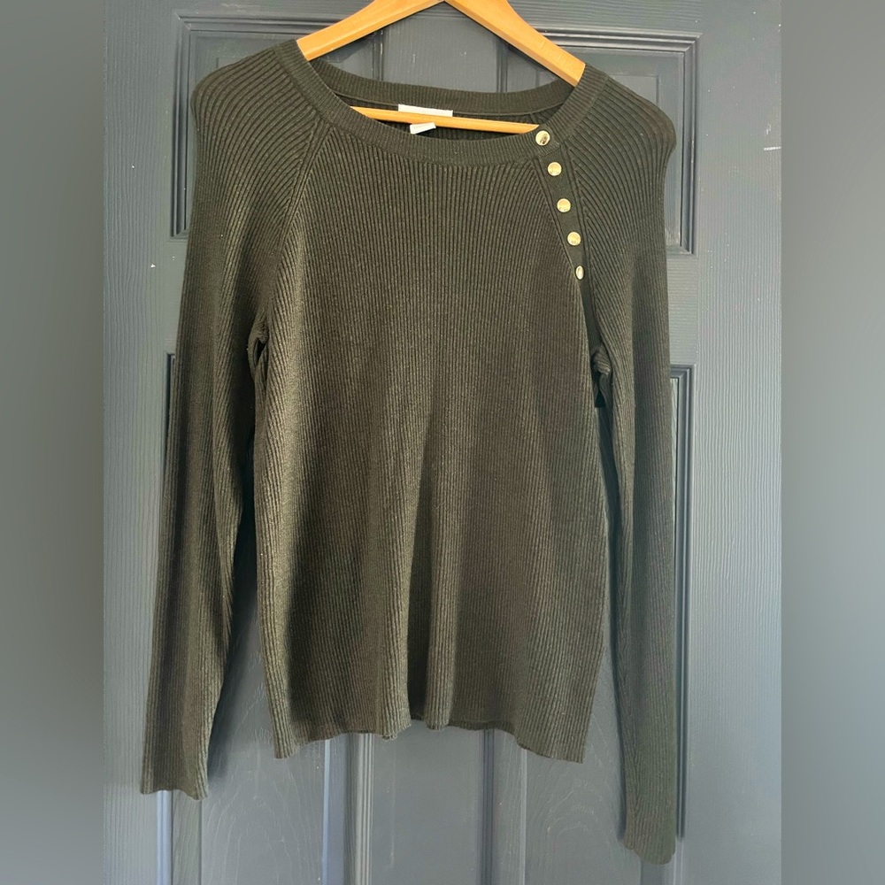 H&M Dark Green Ribbed Knit Top